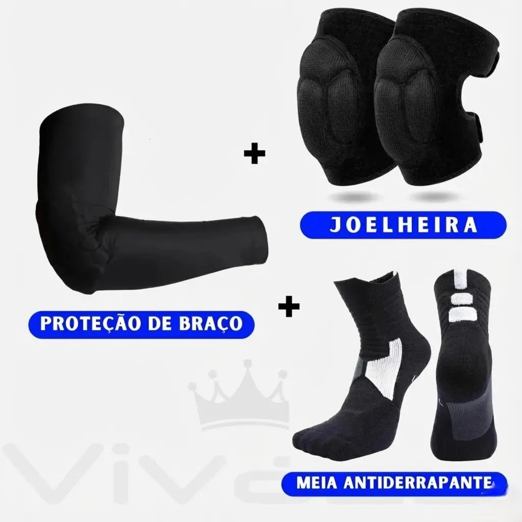 Kit Completo para Vôlei: Manguito + Meia + Joelheira