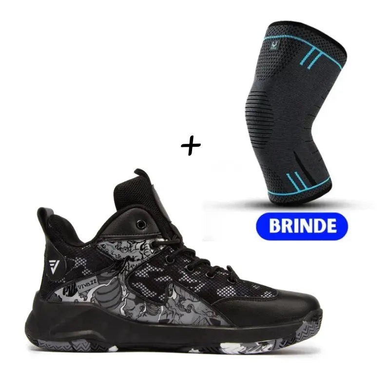 KIT Tênis de Vôlei All Black Grafite + Joelheira Grátis