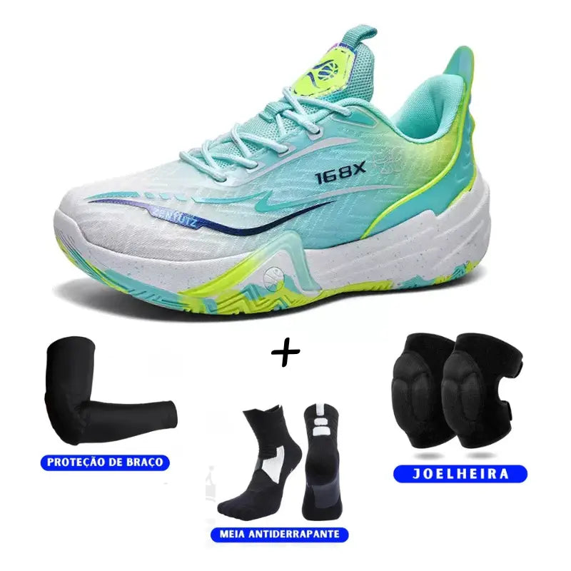 KIT Tênis de Vôlei Flex 168X + Joelheira + Meia + Manguito