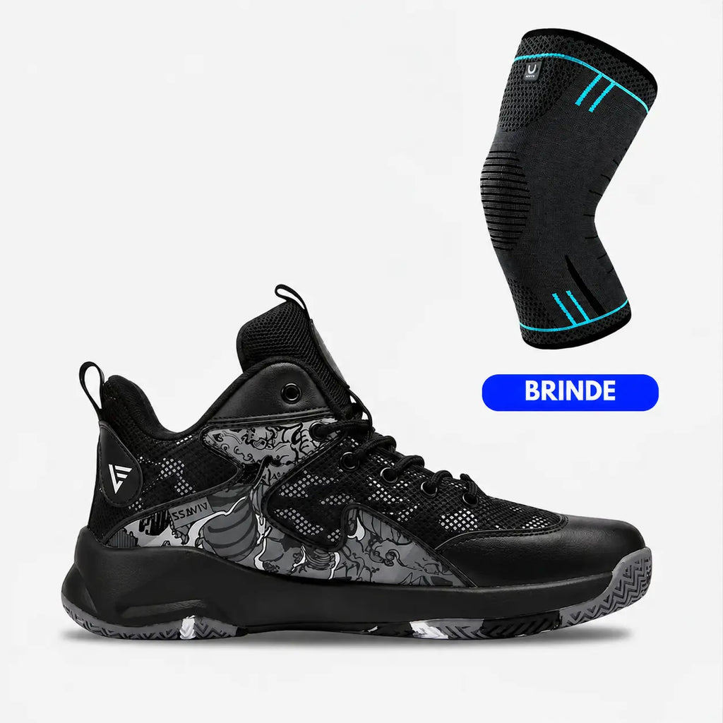 KIT Tênis de Vôlei All Black Grafite + Joelheira Grátis