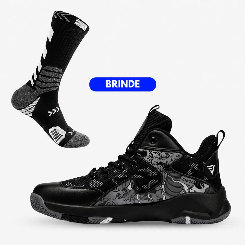 KIT Tênis de Vôlei e Basquete All Black Grafite + Meias Grátis