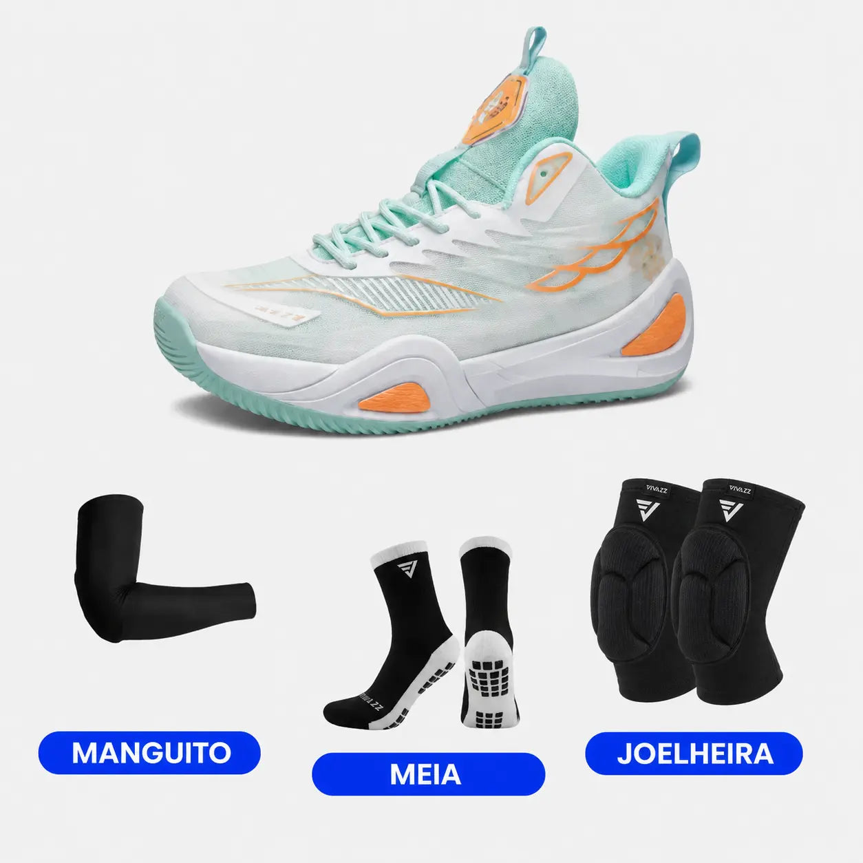KIT Tênis de Vôlei DunkX - Antiderrapante + Joelheira + Meia + Manguito