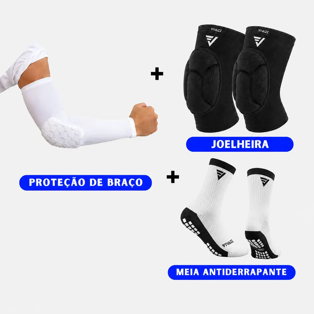 Kit Completo para Vôlei: Manguito + Meia + Joelheira