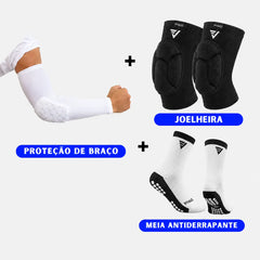 Kit Completo para Vôlei: Manguito + Meia + Joelheira - Branco