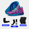 KIT Tênis de Vôlei e Basquete AeroDunk + Joelheira + Meia + Manguito DDC - Roxo/Azul