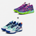 Kit 2 Pares de Tênis  - Vôlei e Basquete Aerodunk + PowerGrip | Respirável e Alto Impacto - Roxo e Verde/Azul Escuro