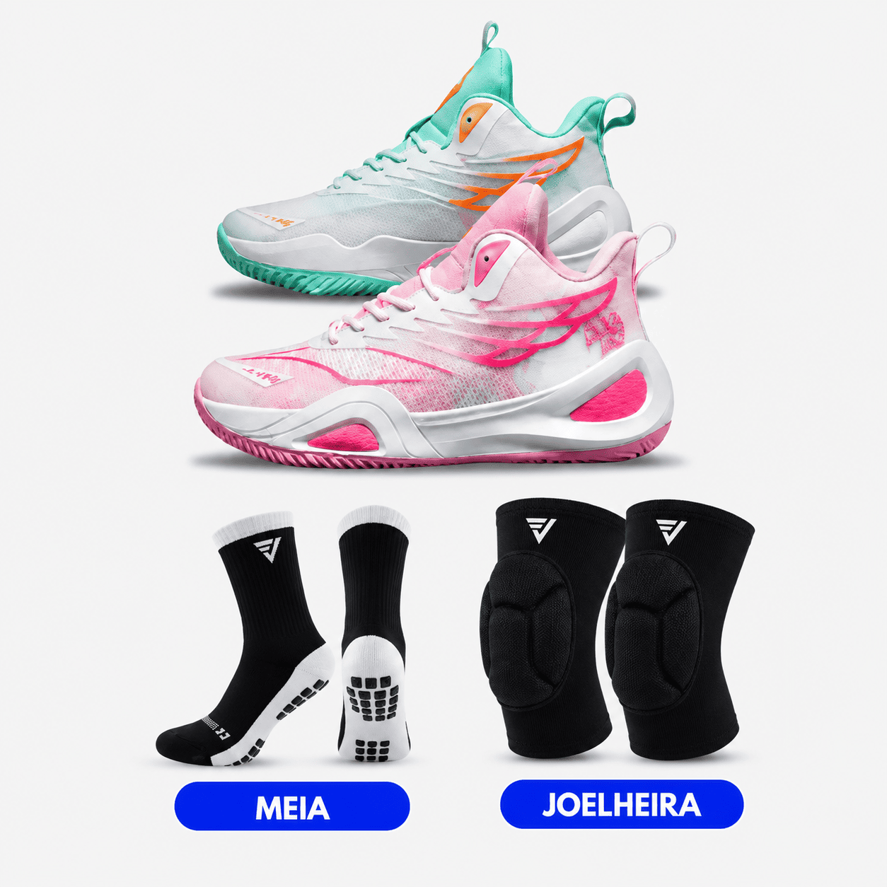 KIT Tênis de Vôlei e Basquete DunkX - Antiderrapante + Joelheira + Meia - SV15