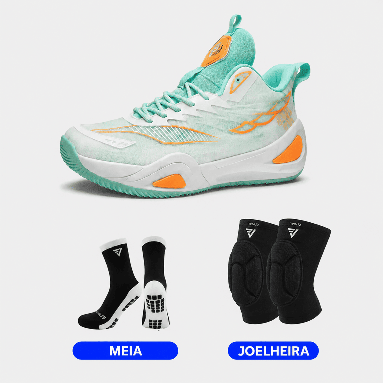 KIT Tênis de Vôlei e Basquete DunkX - Antiderrapante + Joelheira + Meia - SV15