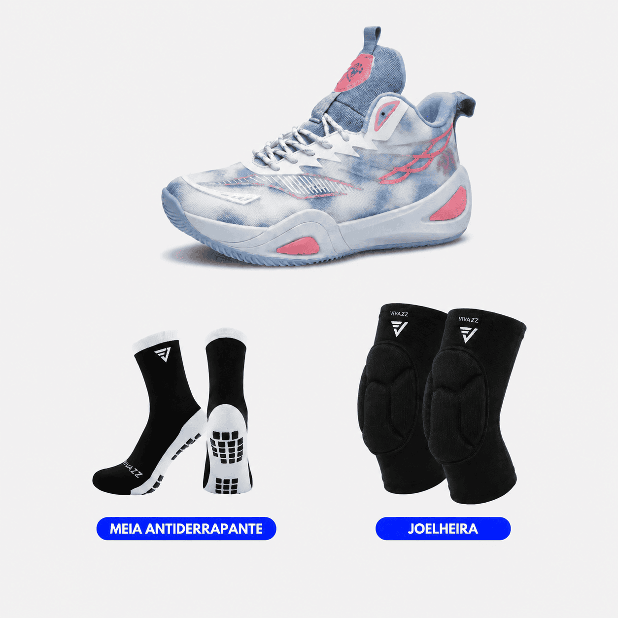 KIT Tênis de Vôlei e Basquete DunkX - Antiderrapante + Joelheira + Meia - SV15