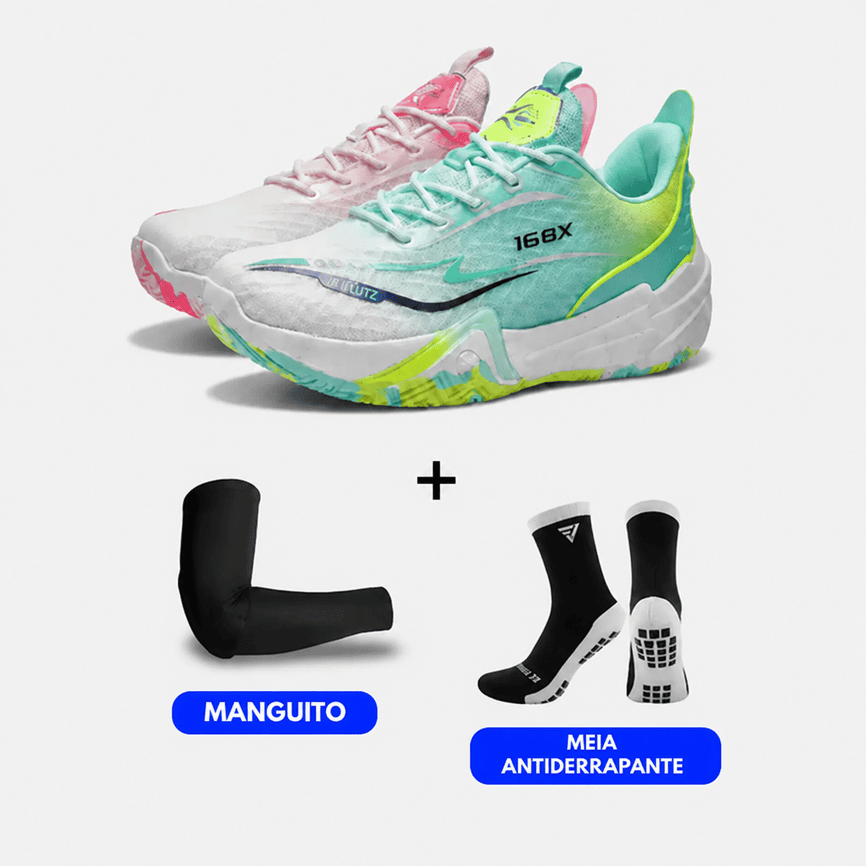 KIT Tênis de Vôlei e Basquete Flex 168X - Meia + Manguito | Respirável e Antiderrapante