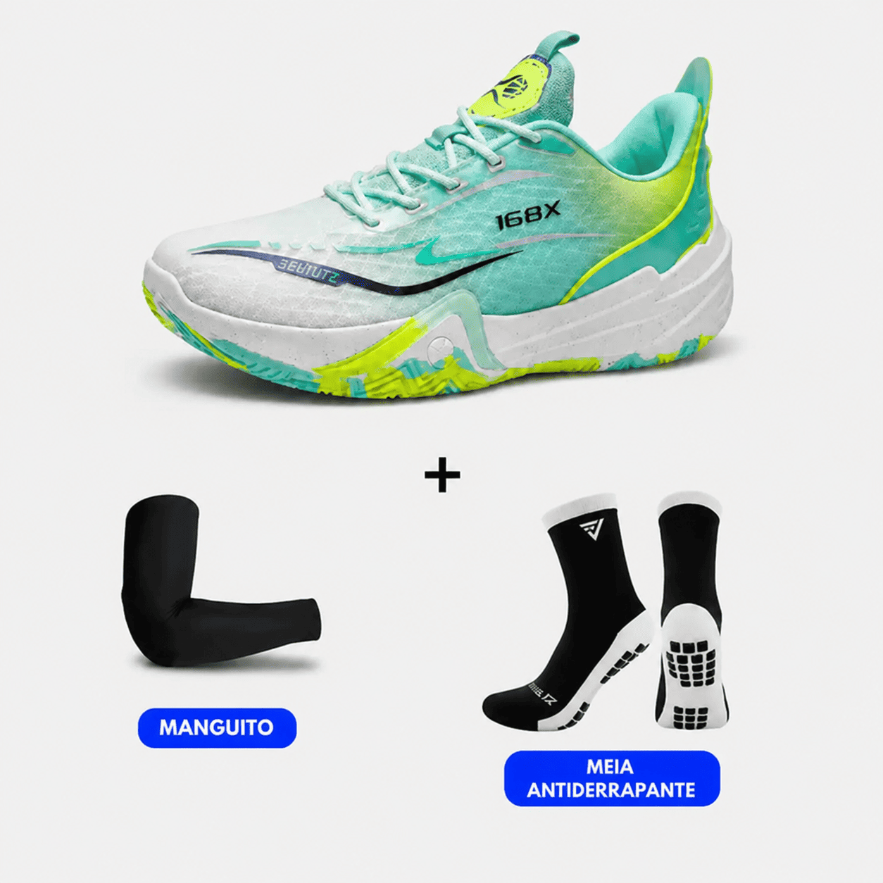 KIT Tênis de Vôlei e Basquete Flex 168X - Meia + Manguito | Respirável e Antiderrapante