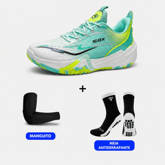 KIT Tênis de Vôlei e Basquete Flex 168X - Meia + Manguito | Respirável e Antiderrapante BLCKF - Verde