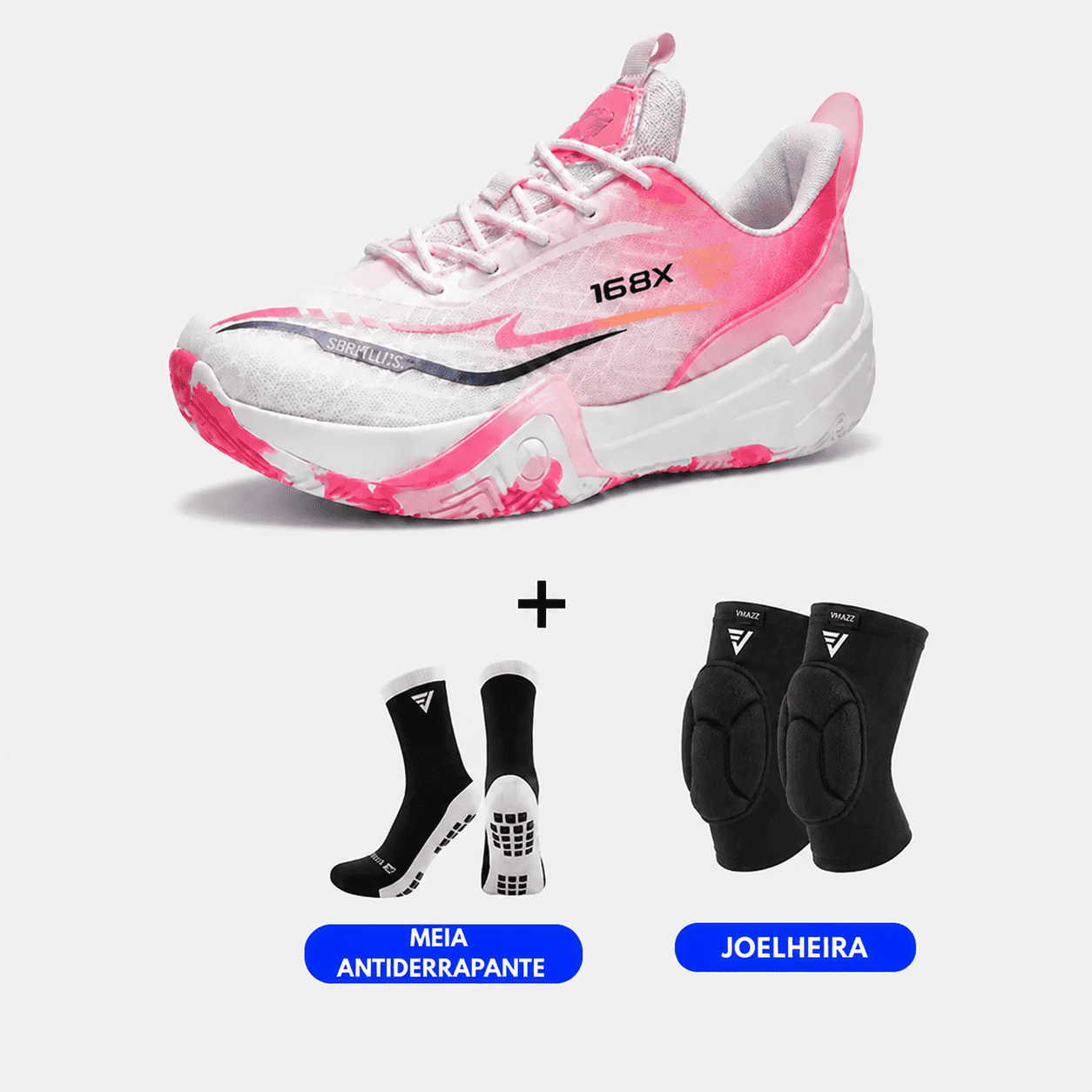 KIT Tênis de Vôlei e Basquete Flex 168X - Joelheira + Meia Antiderrapante
