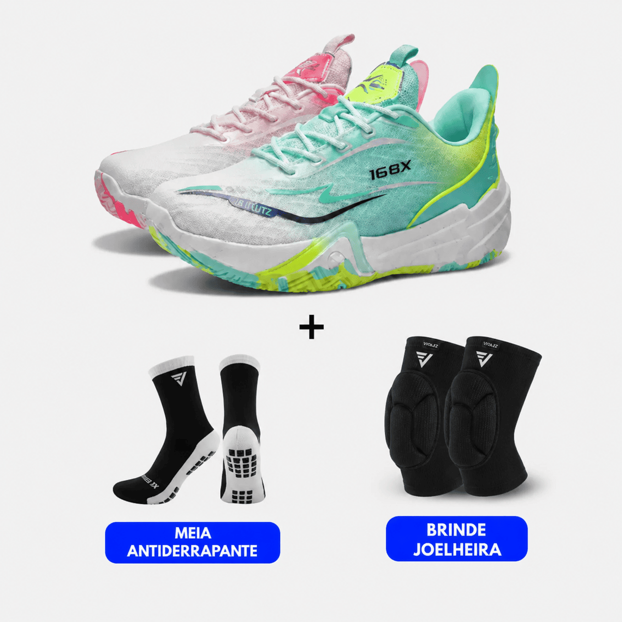 KIT Tênis de Vôlei e Basquete Flex 168X - Joelheira + Meia Antiderrapante