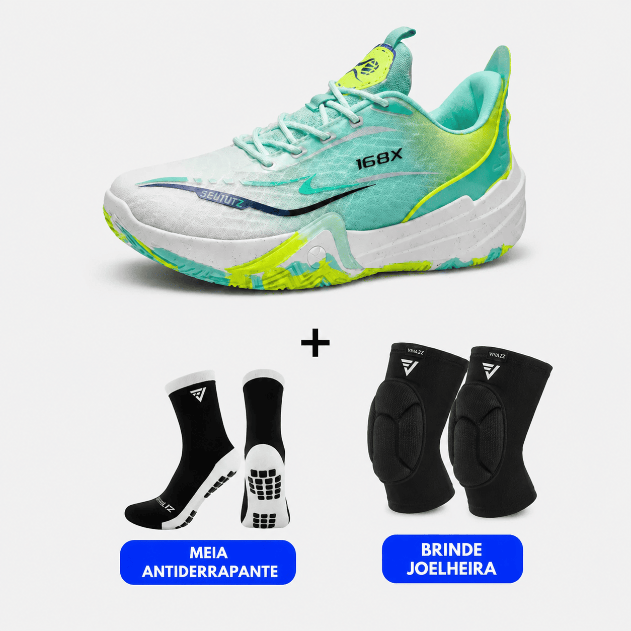KIT Tênis de Vôlei e Basquete Flex 168X - Joelheira + Meia Antiderrapante