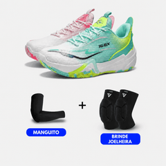 KIT Tênis de Vôlei e Basquete Flex 168X - Joelheira + Manguito BLCKF - Verde/Rosa