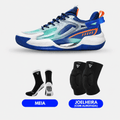 KIT Tênis de Vôlei e Basquete PowerGrip + Joelheira + Meia Antiderrapante - Azul Escuro