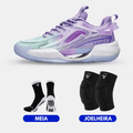 KIT Tênis de Vôlei e Basquete PowerGrip + Joelheira + Meia Antiderrapante - Roxo