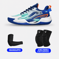 KIT Tênis de Vôlei e Basquete PowerGrip + Joelheira + Manguito - Azul Escuro