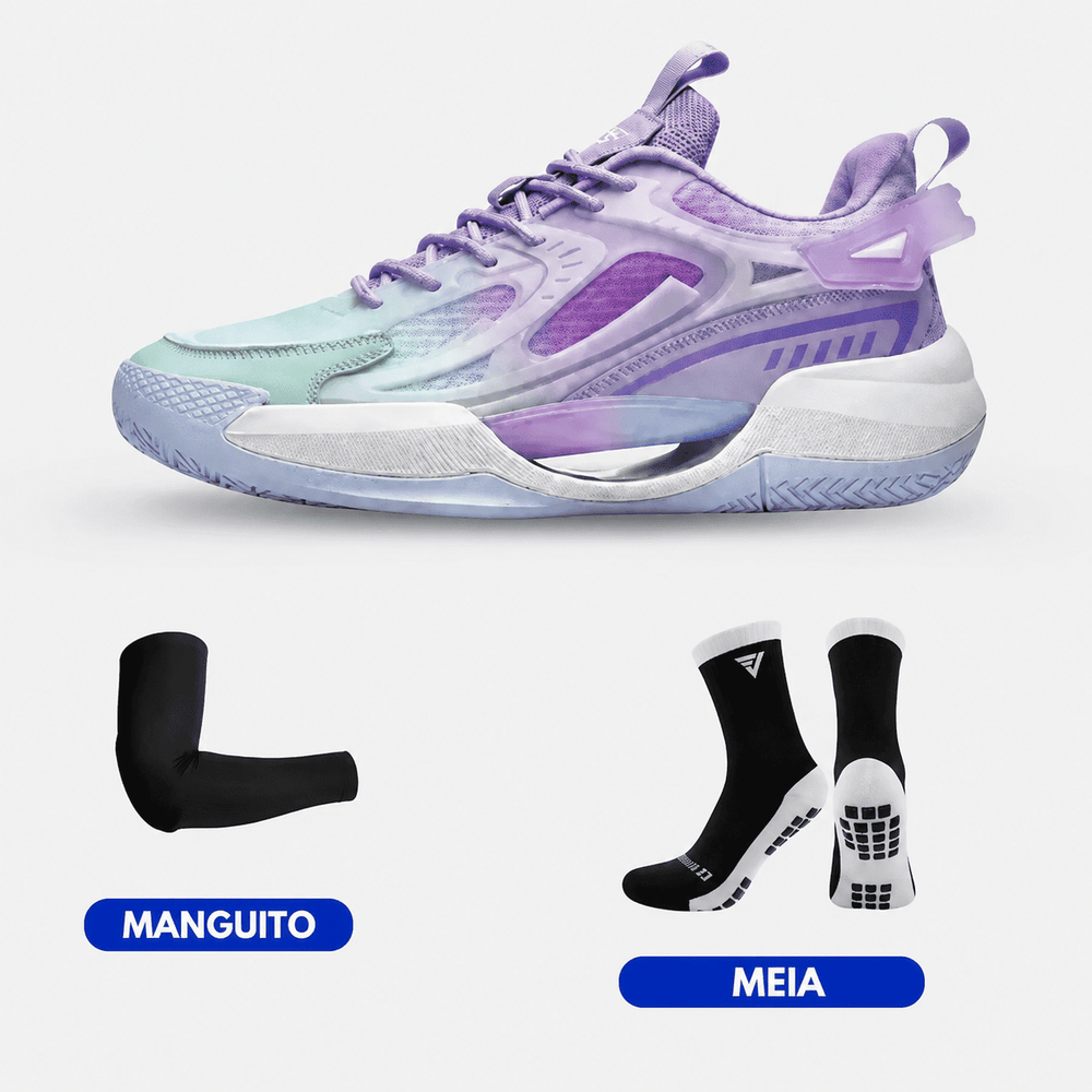 KIT Tênis de Vôlei e Basquete PowerGrip + Meia Antiderrapante + Manguito OS00