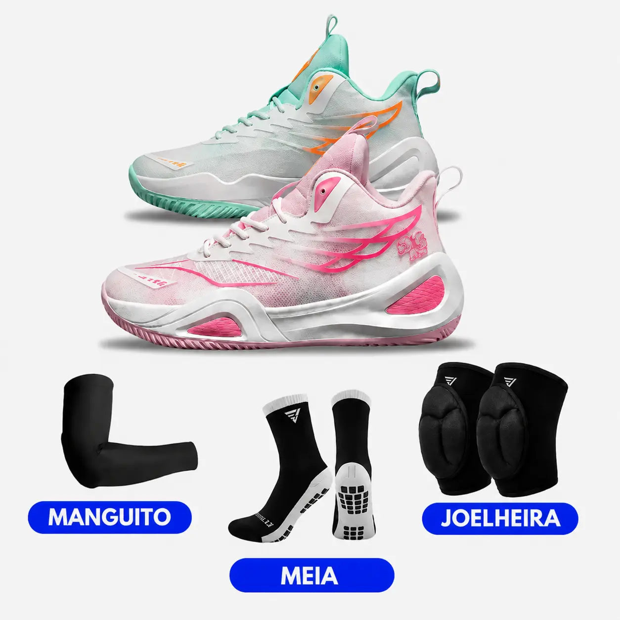 KIT Tênis de Vôlei DunkX - Antiderrapante + Joelheira + Meia + Manguito - SV15
