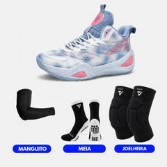 KIT Tênis de Vôlei DunkX - Antiderrapante + Joelheira + Meia + Manguito - SV15 - Azul