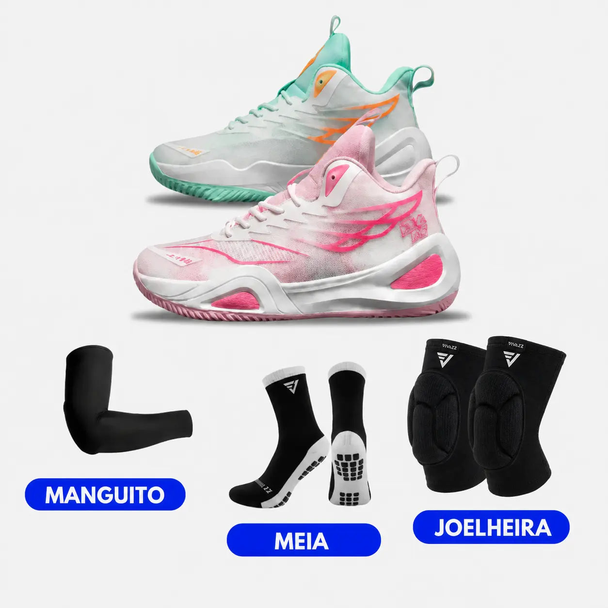 KIT Tênis de Vôlei DunkX - Antiderrapante + Joelheira + Meia + Manguito - SV15
