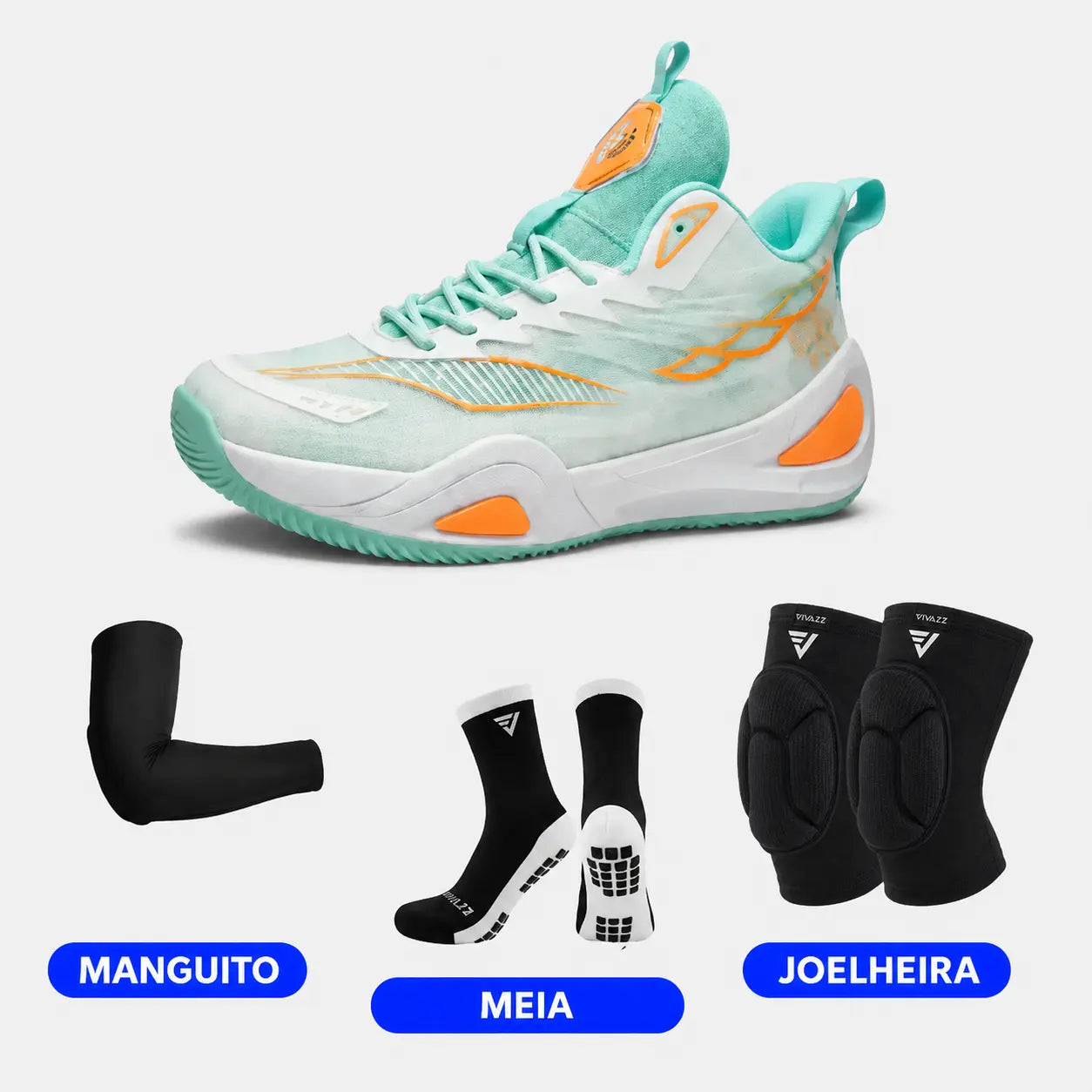 KIT Tênis de Vôlei DunkX - Antiderrapante + Joelheira + Meia + Manguito - SV15