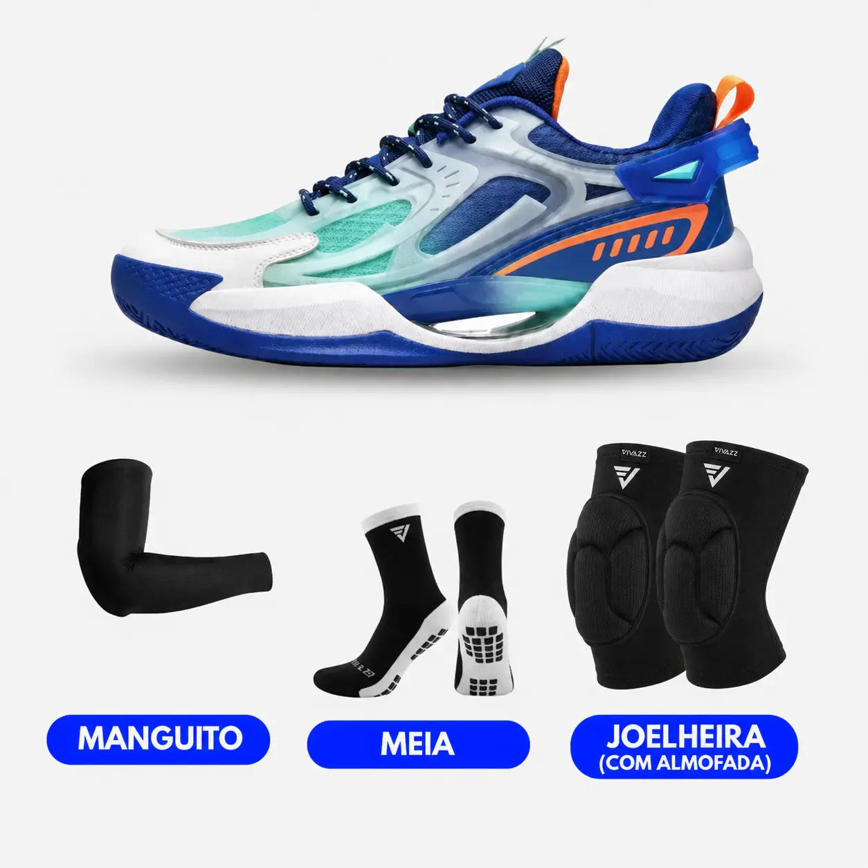 KIT Tênis de Vôlei PowerGrip + Joelheira + Meia + Manguito - SV15