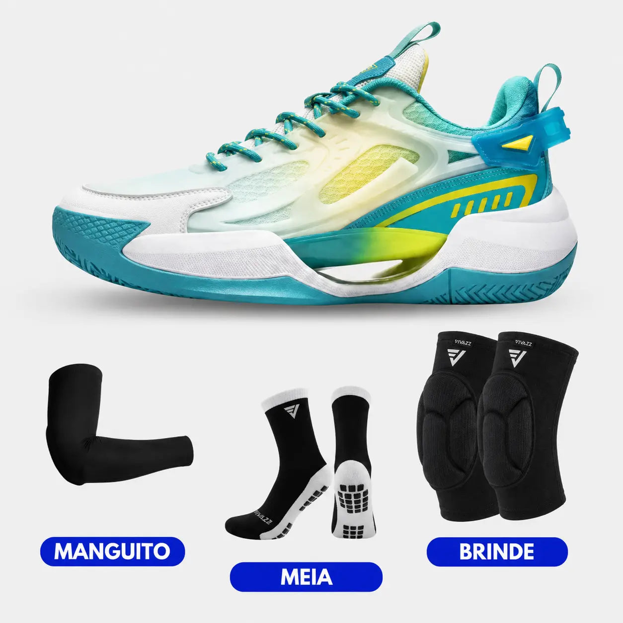 KIT Tênis de Vôlei PowerGrip + Joelheira + Meia + Manguito - SV15