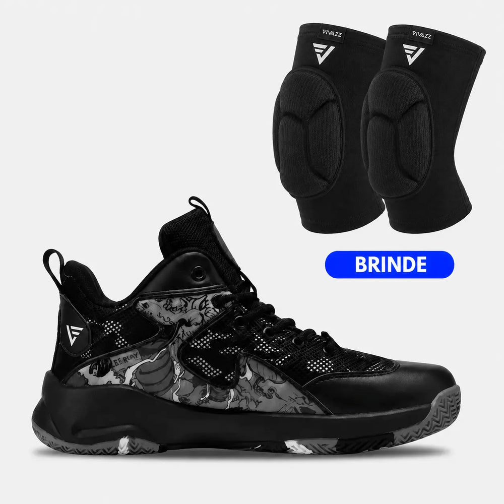 KIT Tênis de Vôlei All Black Grafite + Joelheira de Brinde