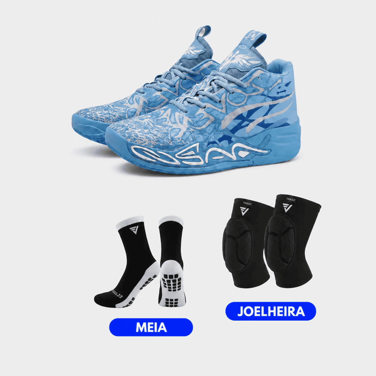 KIT Tênis de Vôlei e Basquete Impact Blaze + Joelheira + Meia Antiderrapante