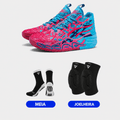 KIT Tênis de Vôlei e Basquete Impact Blaze + Joelheira + Meia Antiderrapante - Azul/Vermelho