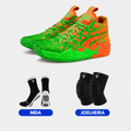 KIT Tênis de Vôlei e Basquete Impact Blaze + Joelheira + Meia Antiderrapante - Laranja/Verde