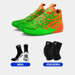 KIT Tênis de Vôlei e Basquete Impact Blaze + Joelheira + Meia Antiderrapante BLCKF - Laranja/Verde