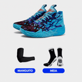 KIT Tênis de Vôlei e Basquete Impact Blaze + Manguito + Meia Antiderrapante - Azul/Roxo