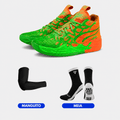 KIT Tênis de Vôlei e Basquete Impact Blaze + Manguito + Meia Antiderrapante - Laranja/Verde