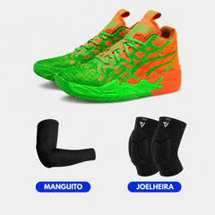 KIT Tênis de Vôlei e Basquete Impact Blaze + Manguito + Joelheira BLCKF - Laranja/Verde