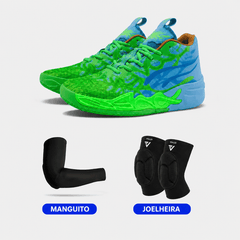 KIT Tênis de Vôlei e Basquete Impact Blaze + Manguito + Joelheira BLCKF - Azul/Verde