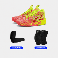 KIT Tênis de Vôlei e Basquete Impact Blaze + Manguito + Joelheira BLCKF - Vermelho/Amarelo