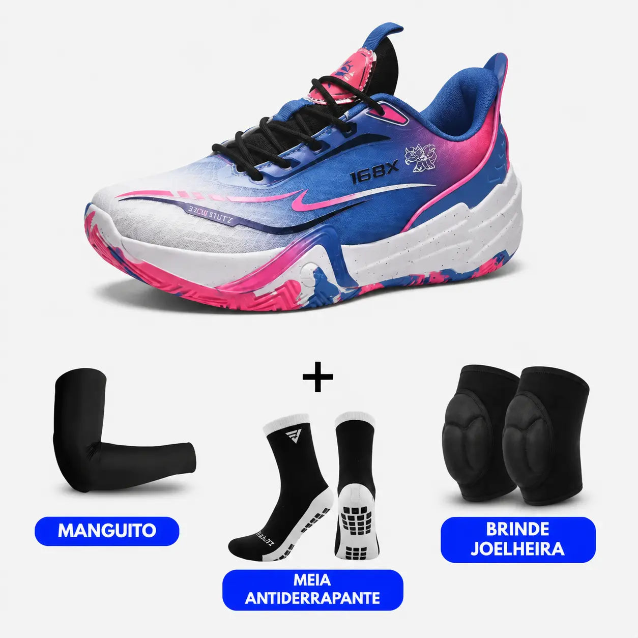 KIT Tênis de Vôlei Flex 168X + Joelheira + Meia + Manguito