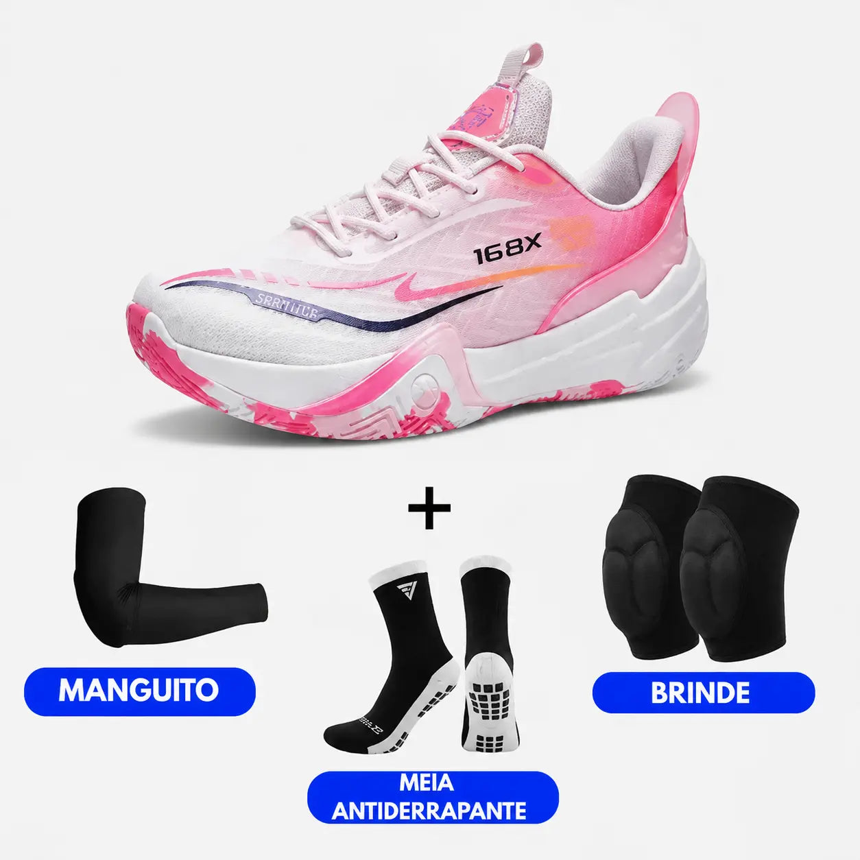 KIT Tênis de Vôlei Flex 168X + Joelheira + Meia + Manguito