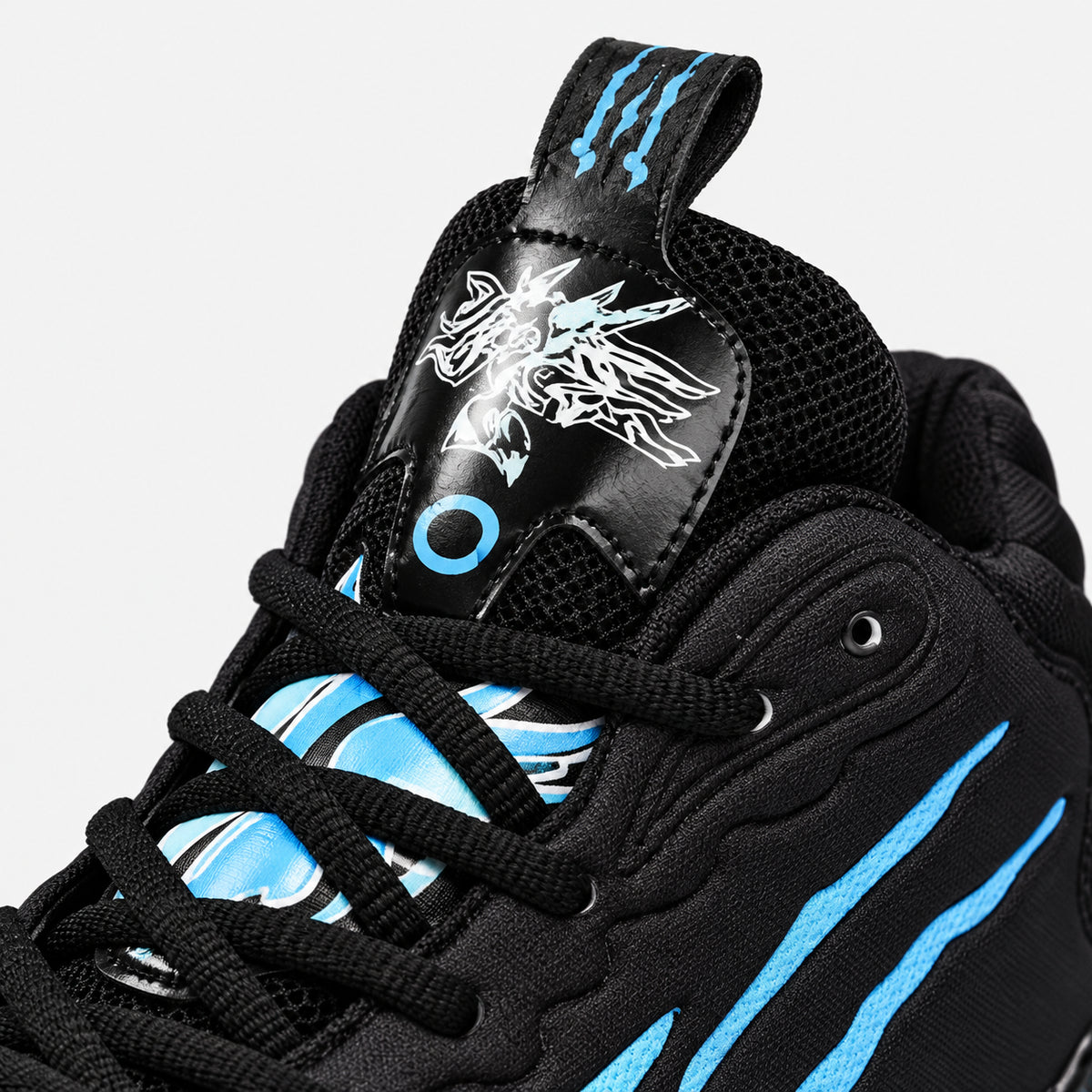 AeroFlex — Preto/Azul — detalhe da língua #Cor_Preto/Azul