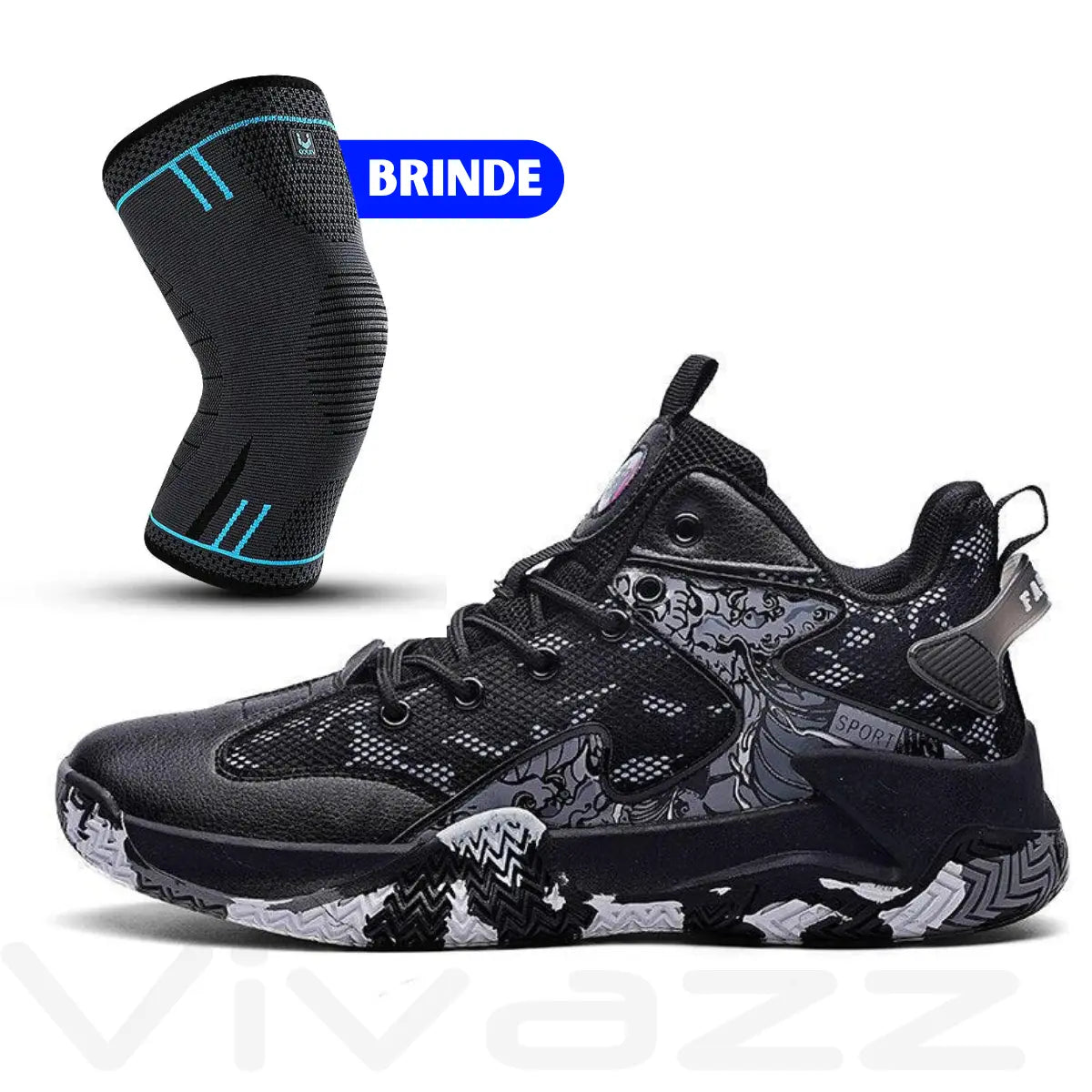 Kit Profissional: Tênis de Vôlei Grafite 3.0 + Joelheira de Compreensão