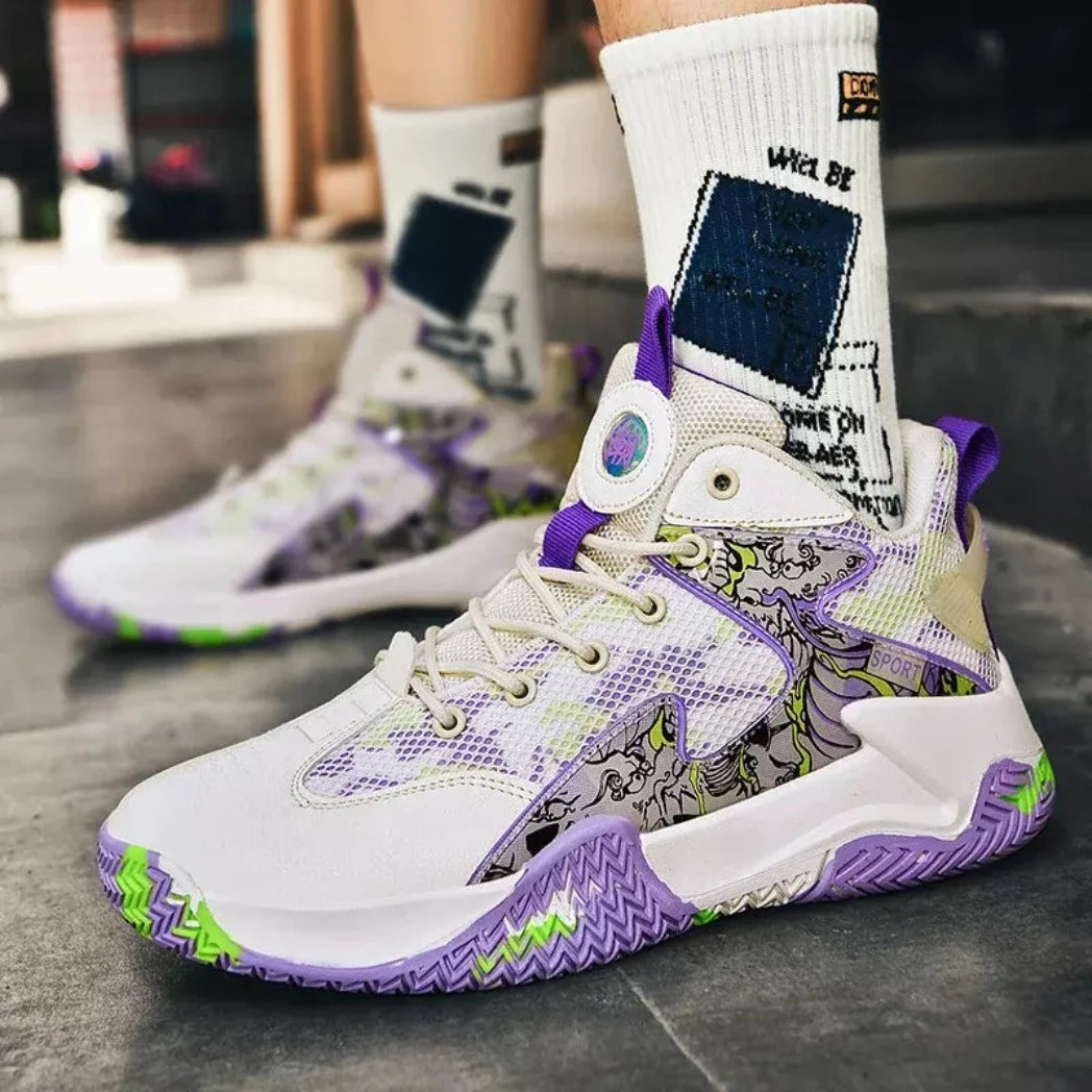 Tênis de Basquete Aesthetic Grafite 3.0 | Respirável e Antiderrapante- Branco/Roxo