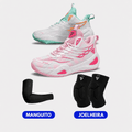 KIT Tênis de Vôlei e Basquete DunkX - Manguito + Joelheira | Respirável - Rosa/Verde