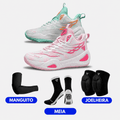 KIT Tênis de Vôlei DunkX - Antiderrapante + Joelheira + Meia + Manguito - SV15 - Rosa/Verde